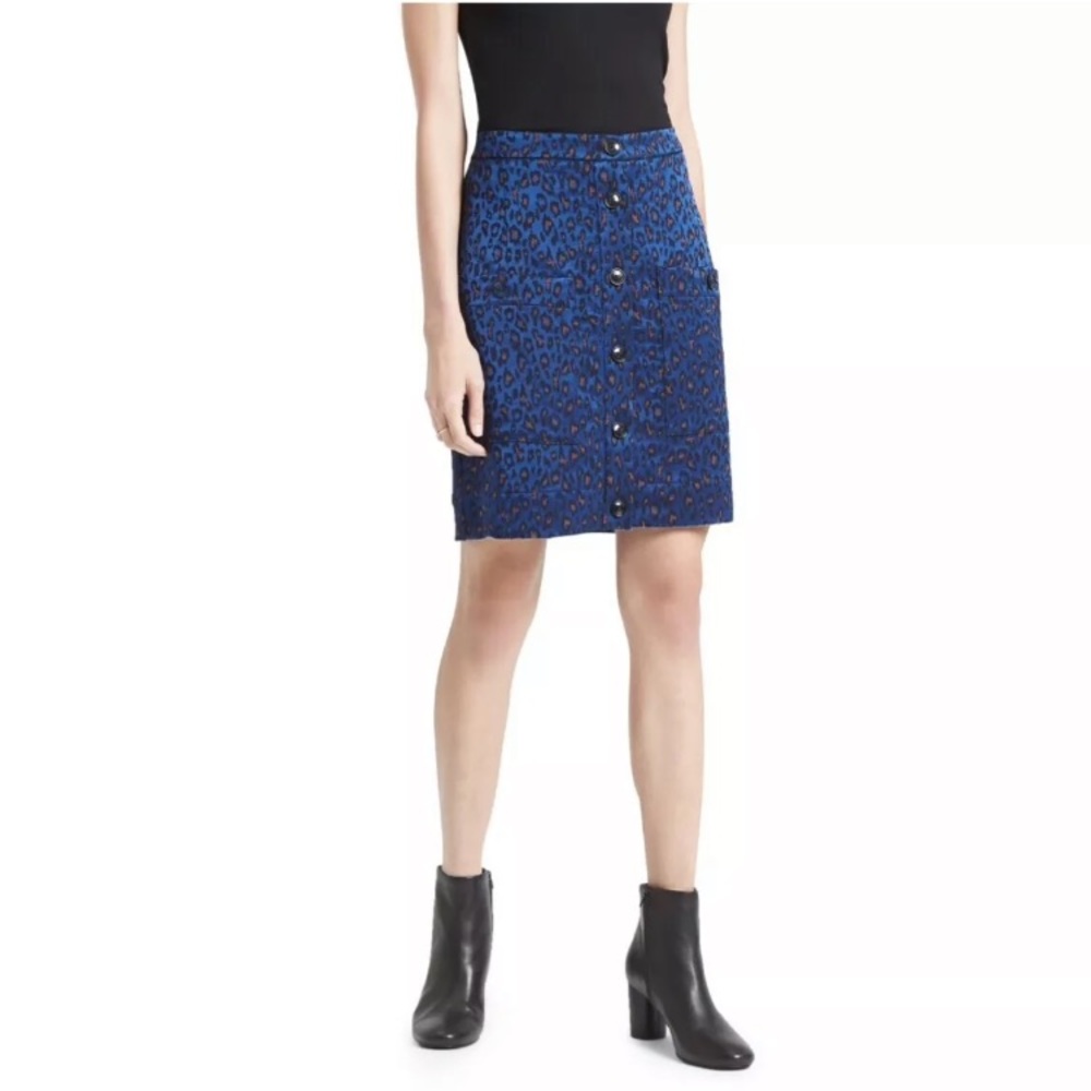 Banana Republic Blue Leopard Print Skirt Ladies Lined Size 6 NWOT